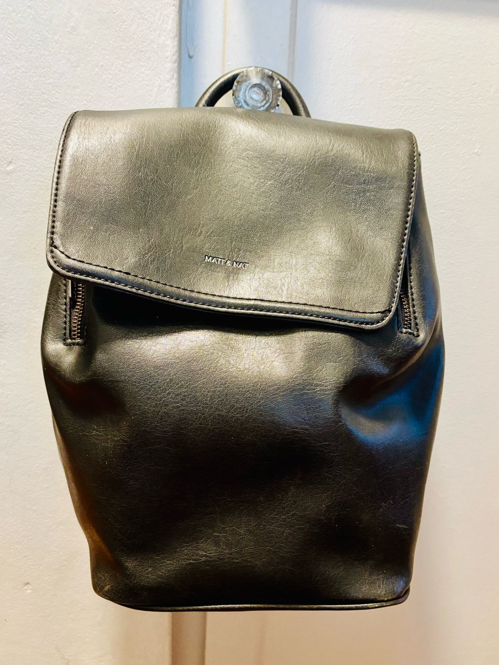 Matt & Nat Black Vegan Leather Backpack with Flap